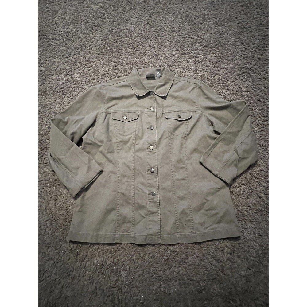 Chico's Chicos Women's Lightweight Khaki Olive Jacket Size 3 Button-up VGC!